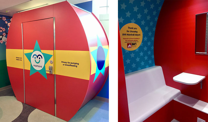 Nursing mothers station, exterior and interior view