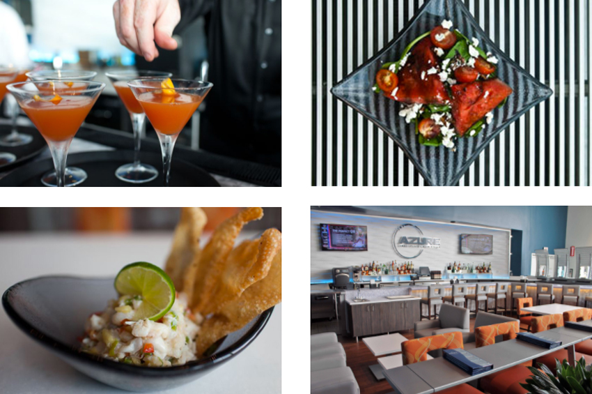 array of images of food and ambiance in Sky Azure restaurant