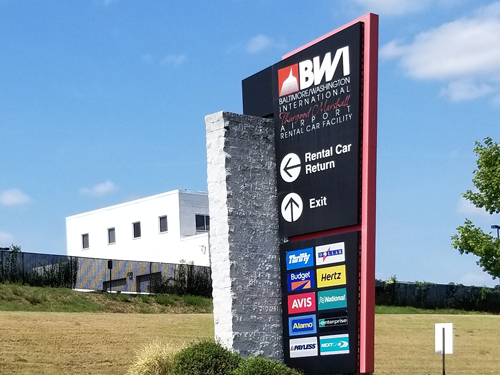 Sign for the Rental Car Facility at BWI Marshall Airport.