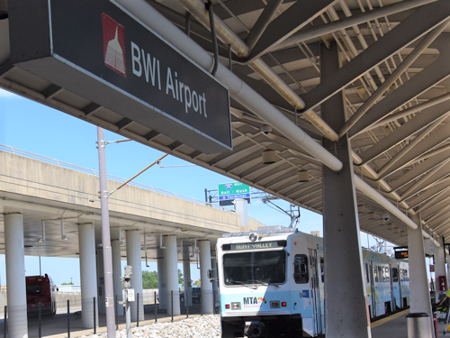 The MDOT MTA Light Rail station at BWI Marshall Airport.